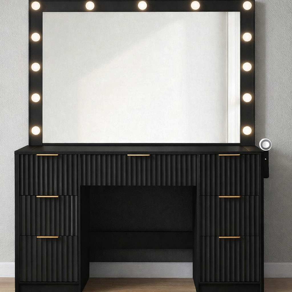 47" Fluted Vanity Desk w/ Mirror & Adjustable Led Lights