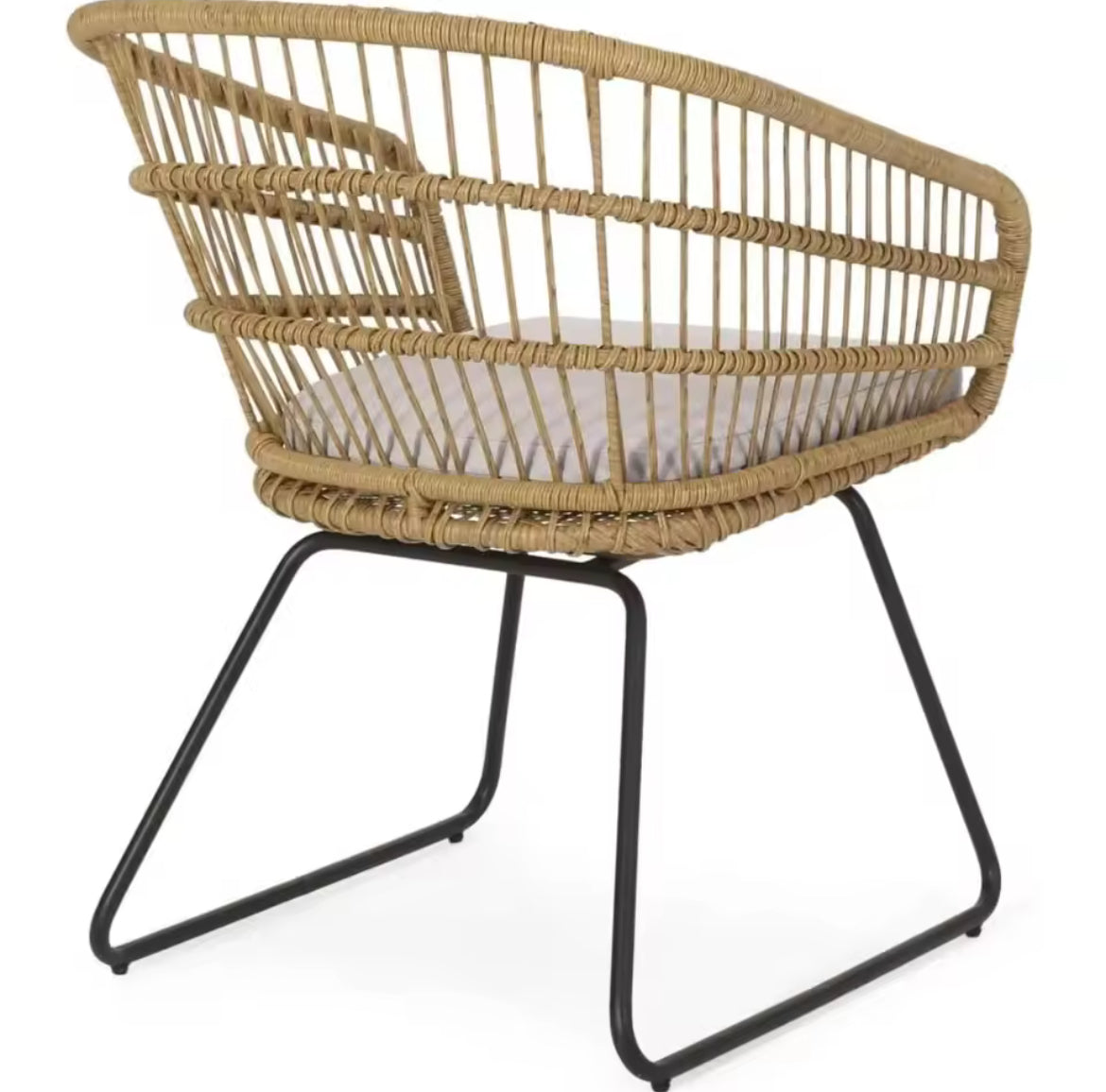 Boho-Style Rattan Chairs w/ Sled Base & Water-Resistant Cushions (Set of 2)
