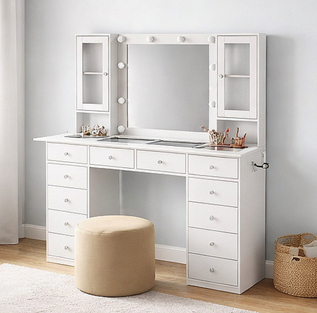 55” Vanity Desk w/ Mirror & 10 LED Lights