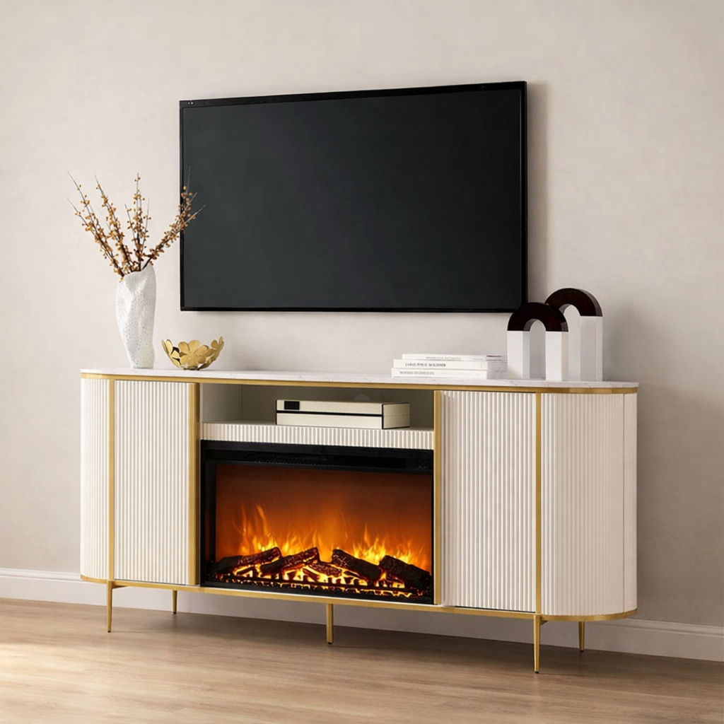 Fluted Fireplace TV Stand
