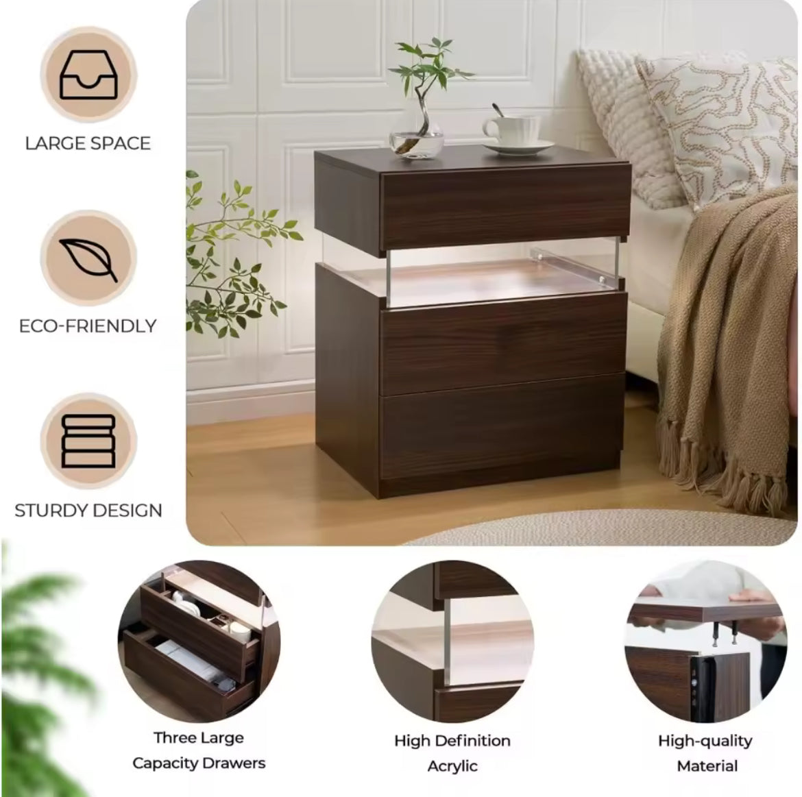 Modern LED Nightstand (Set of 2)
