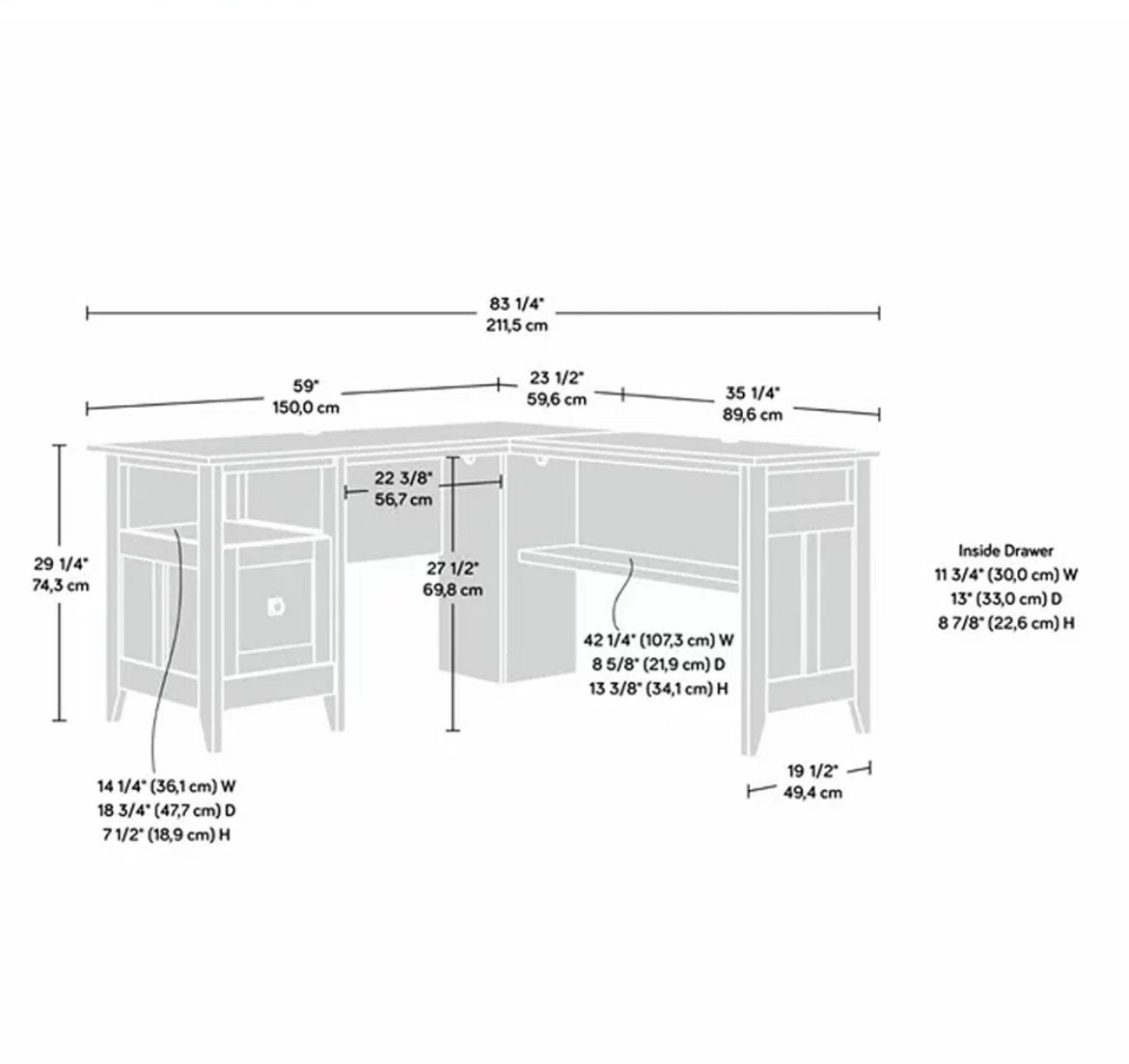 83” L-Shaped Executive Desk