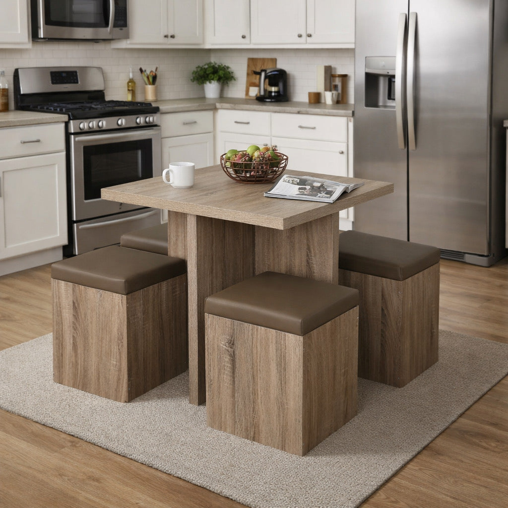 5-Piece Small Dining Table Set w/ 4 Stools