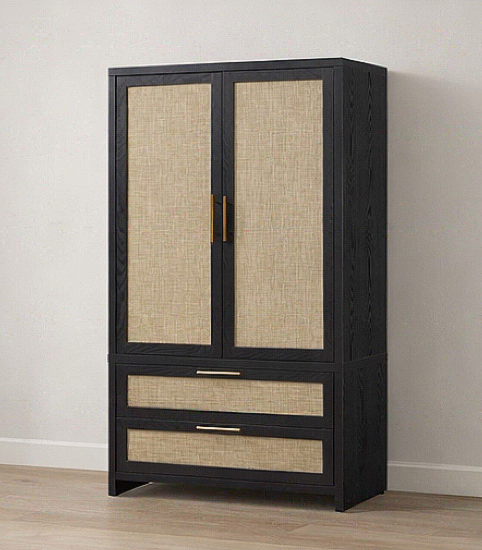 40” Rattan-Style Armoire w/ 2 Drawers