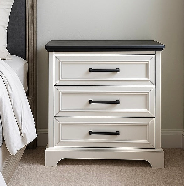 Farmhouse Nightstand w/ Charging Station & 3 Large Drawers
