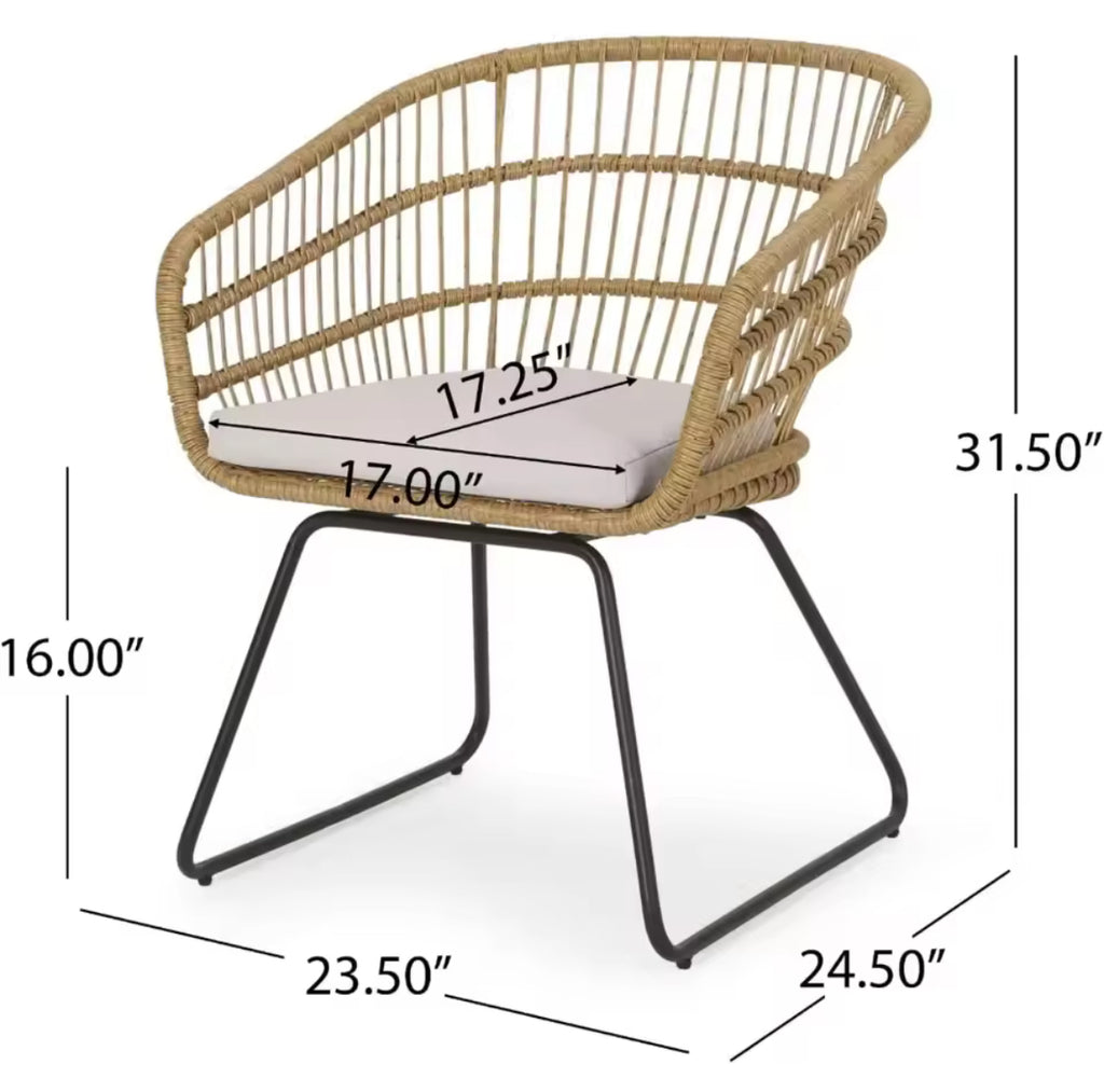 Boho-Style Rattan Chairs w/ Sled Base & Water-Resistant Cushions (Set of 2)