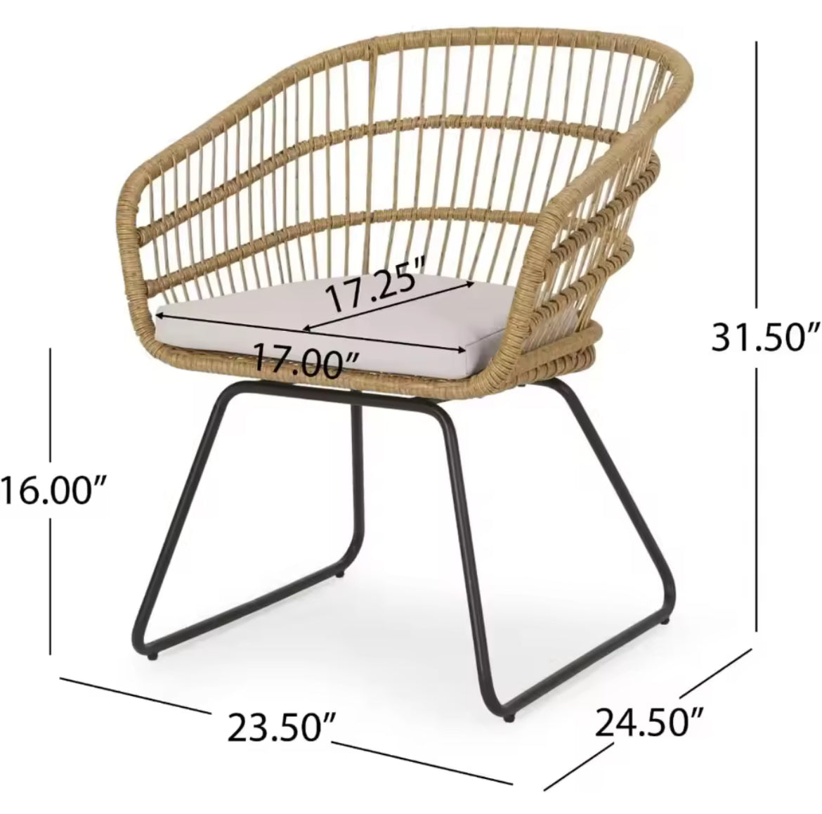 Boho-Style Rattan Chairs w/ Sled Base & Water-Resistant Cushions (Set of 2)