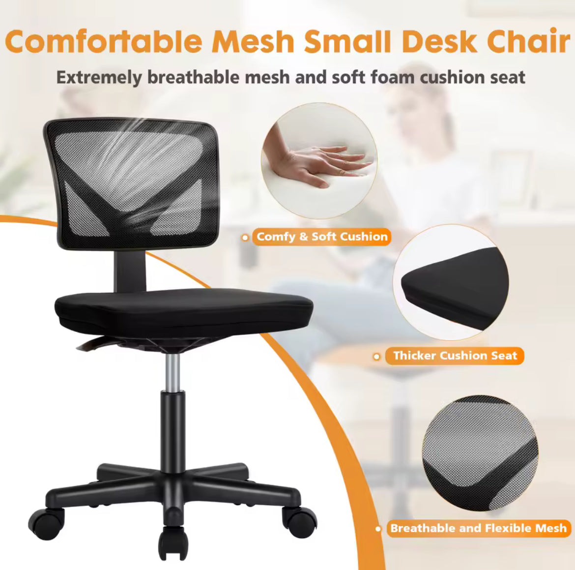 Mesh Armless Office Chair w/ Lumbar Support