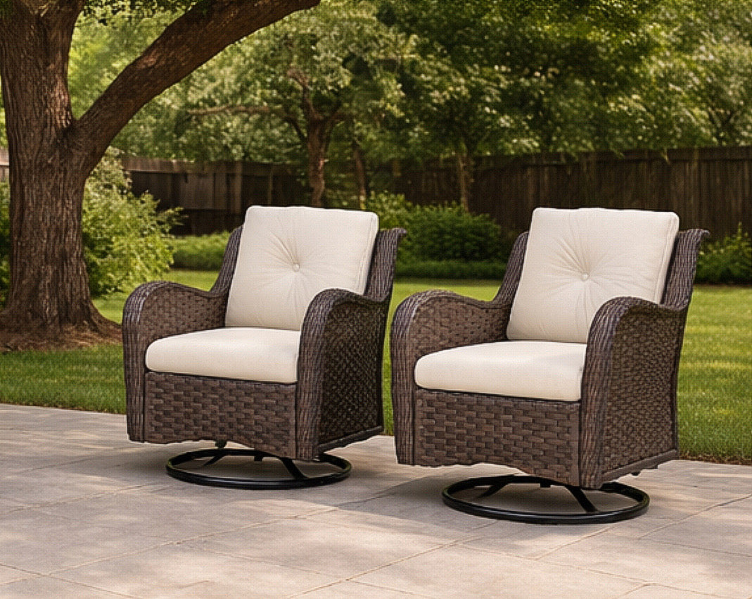 Wicker Outdoor Lounge Chair w/ Cushions (Set of 2)
