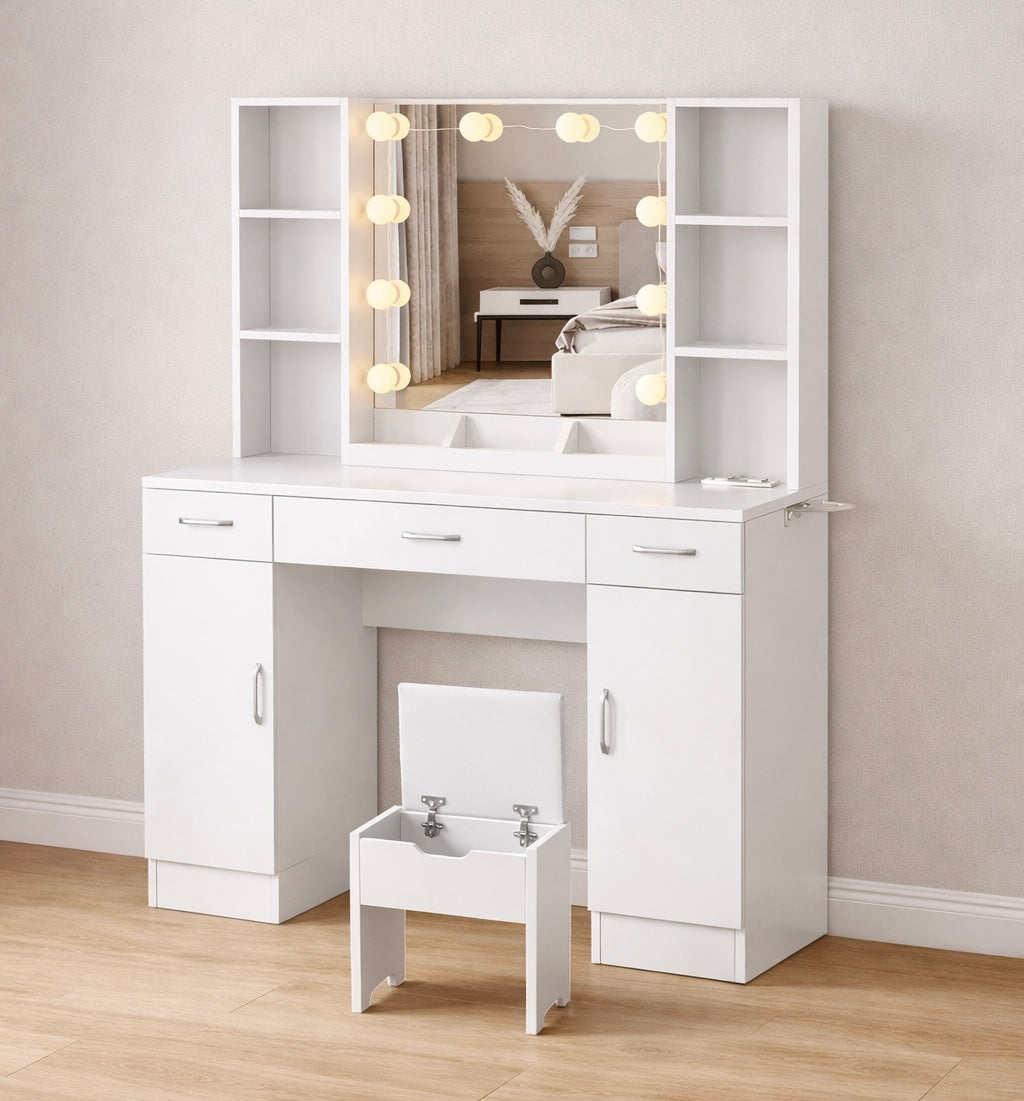 45” Vanity Desk w/ LED Lights in 3 Colors & Power Outlet