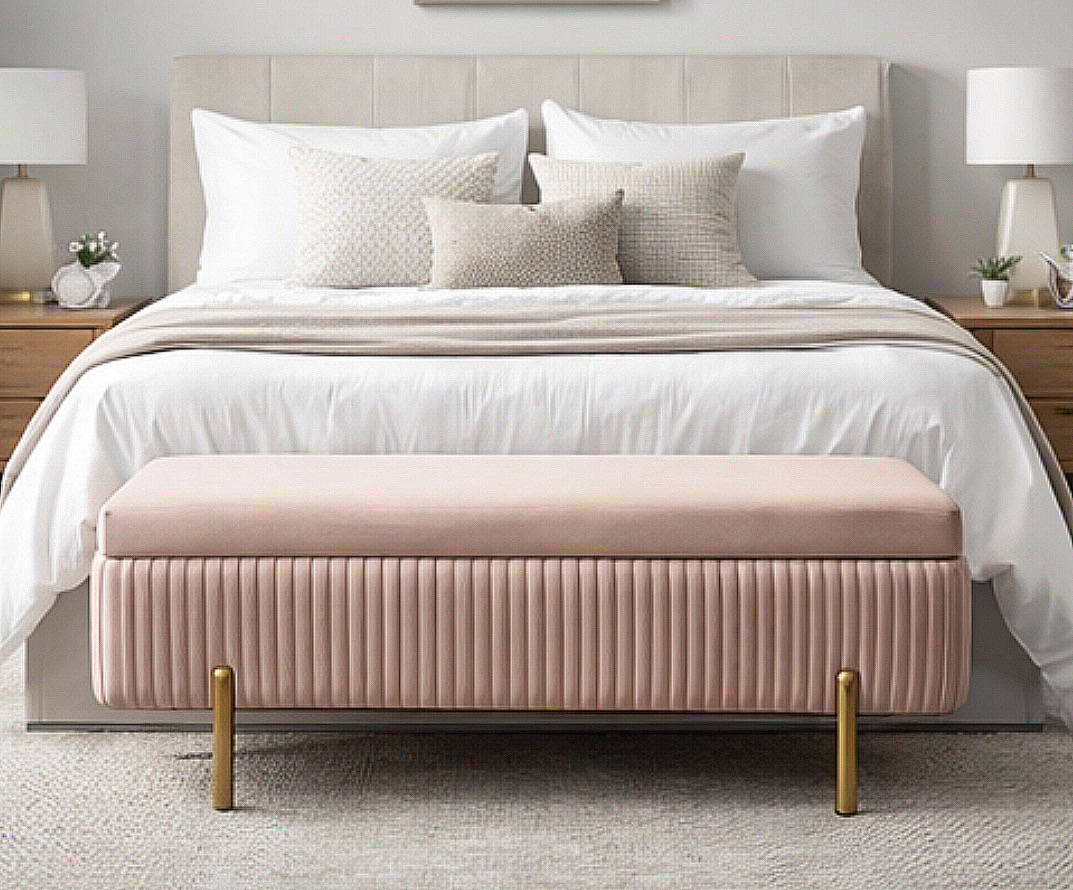 43” Flannel Storage Bench w/ Gold Legs