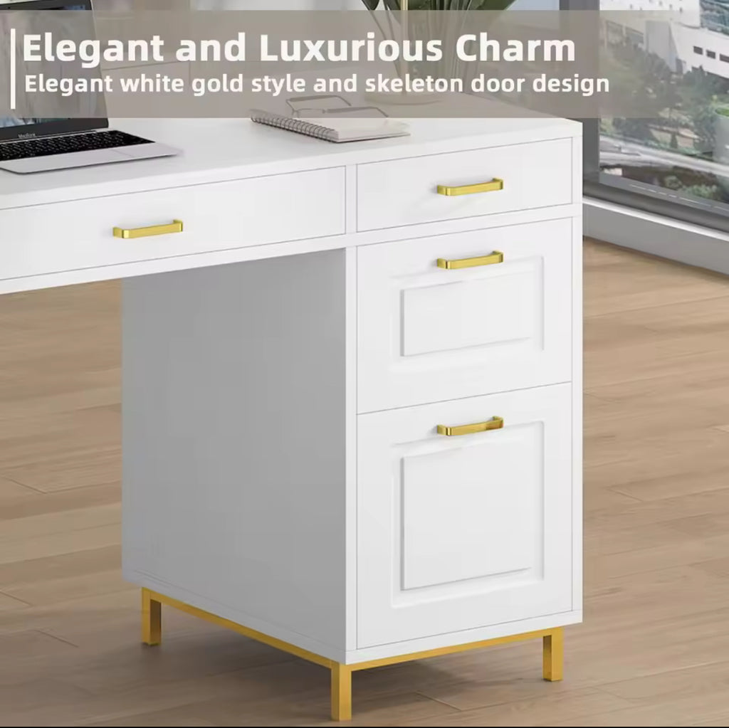 57” Luxury Desk w/ 7 Drawers & Gold Handles