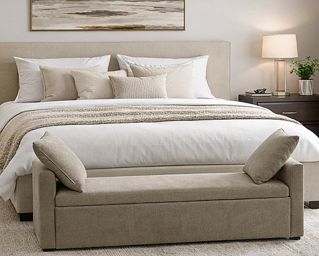 59" Bedroom Storage Bench w/ Two Pillows