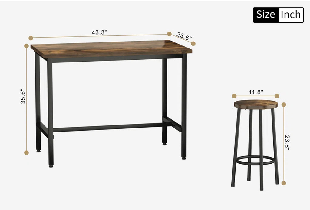 5-Piece Industrial Dining Table Set w/ 4 Stools