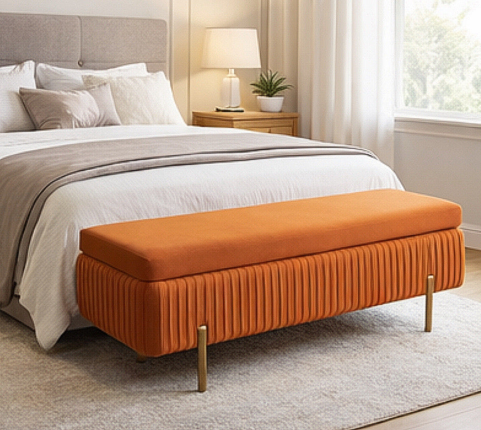 43” Flannel Storage Bench w/ Gold Legs