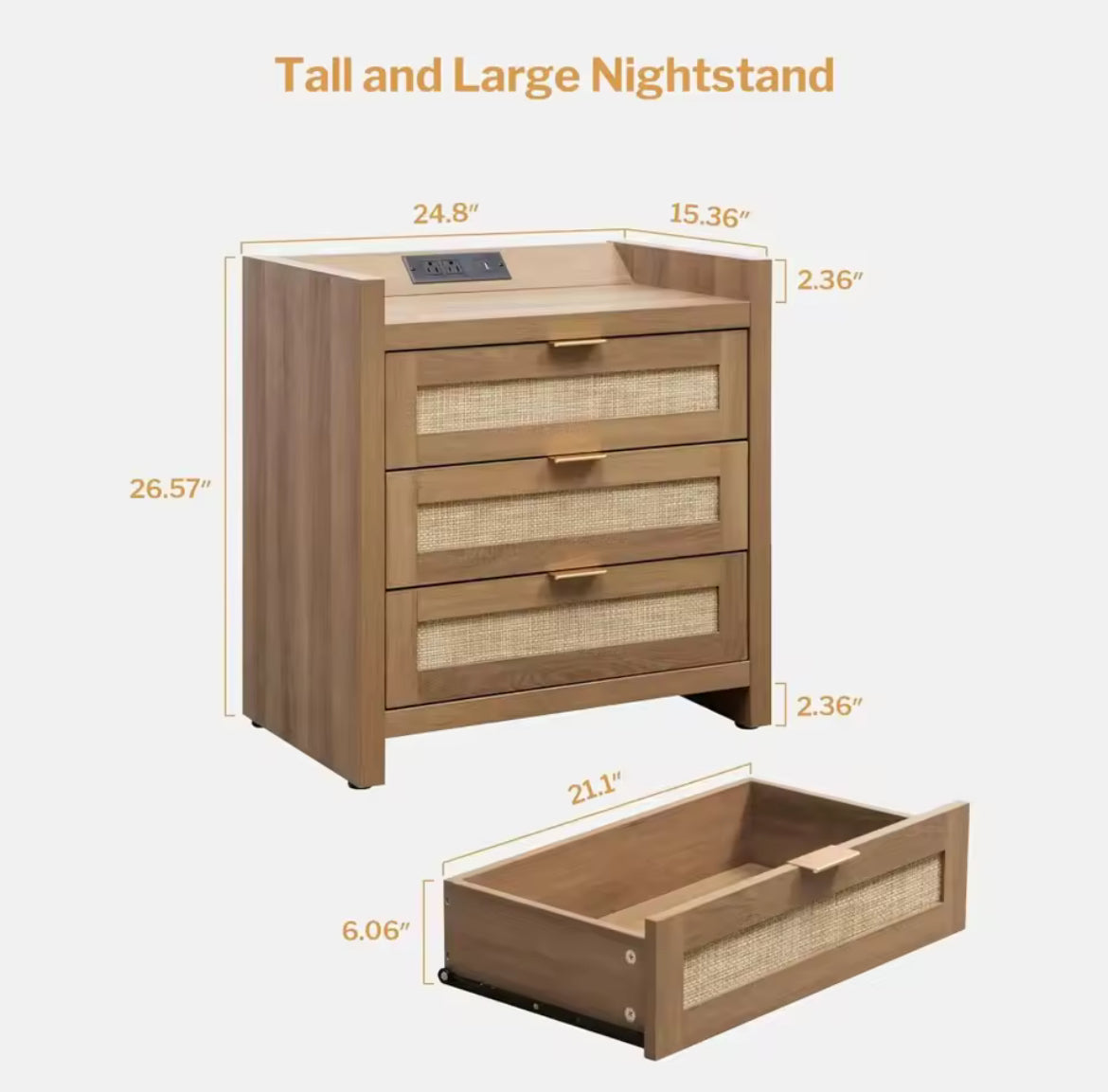 Rattan Nightstand w/ Charging Station (Set of 2)