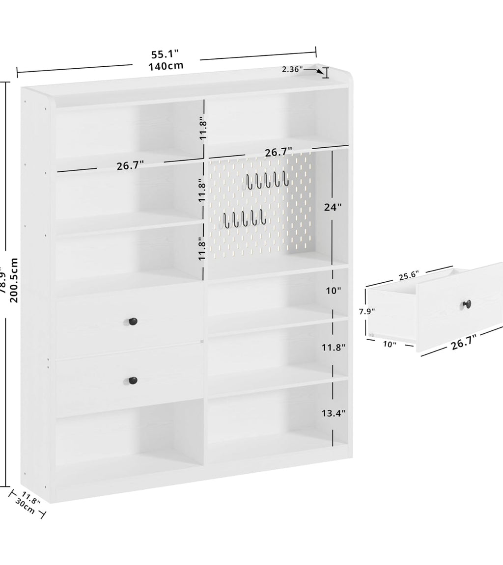 Bookcase w/ PegBoard & Deep Drawers
