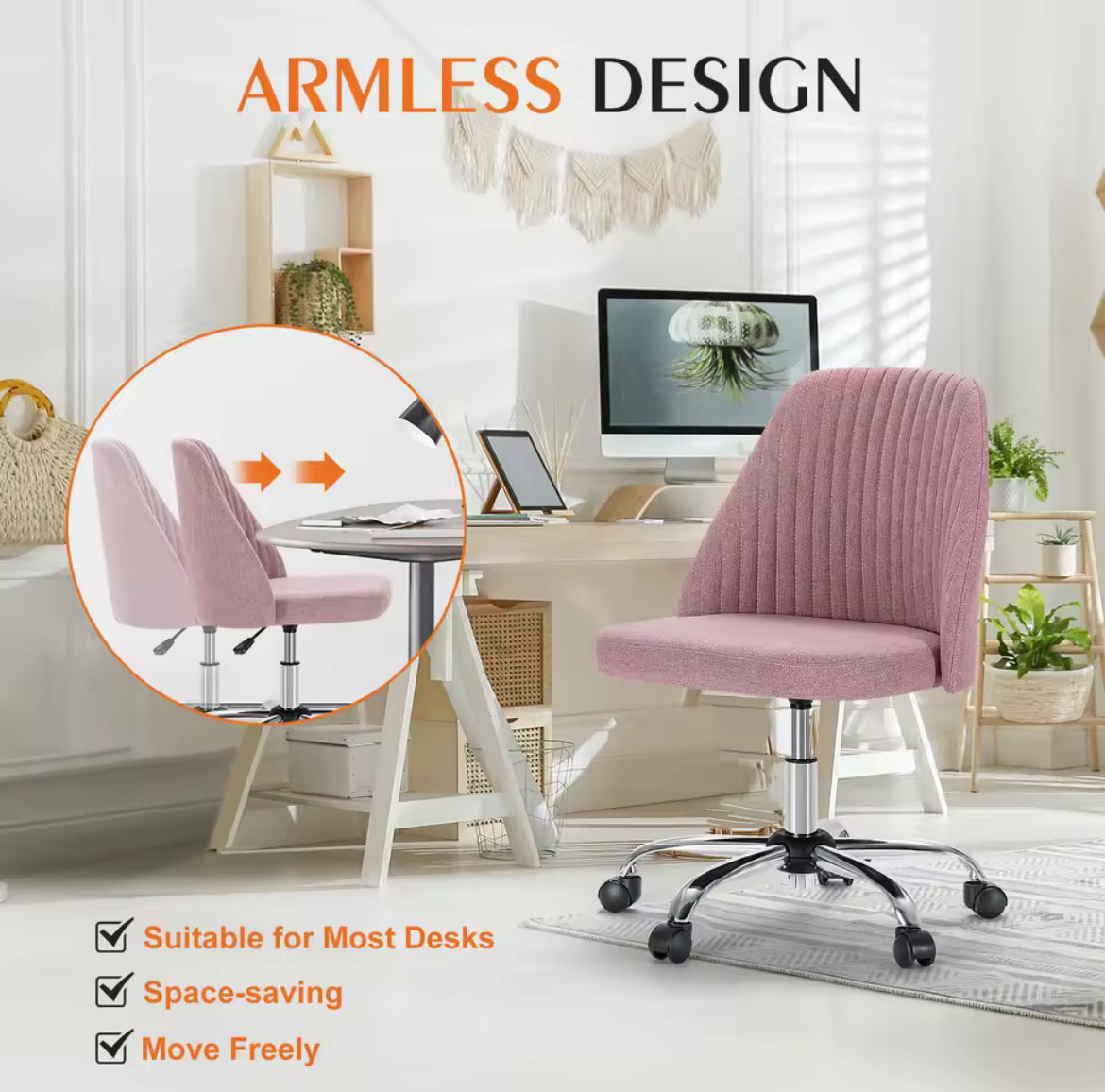 Armless Swivel Chair w/ Modern Fabric