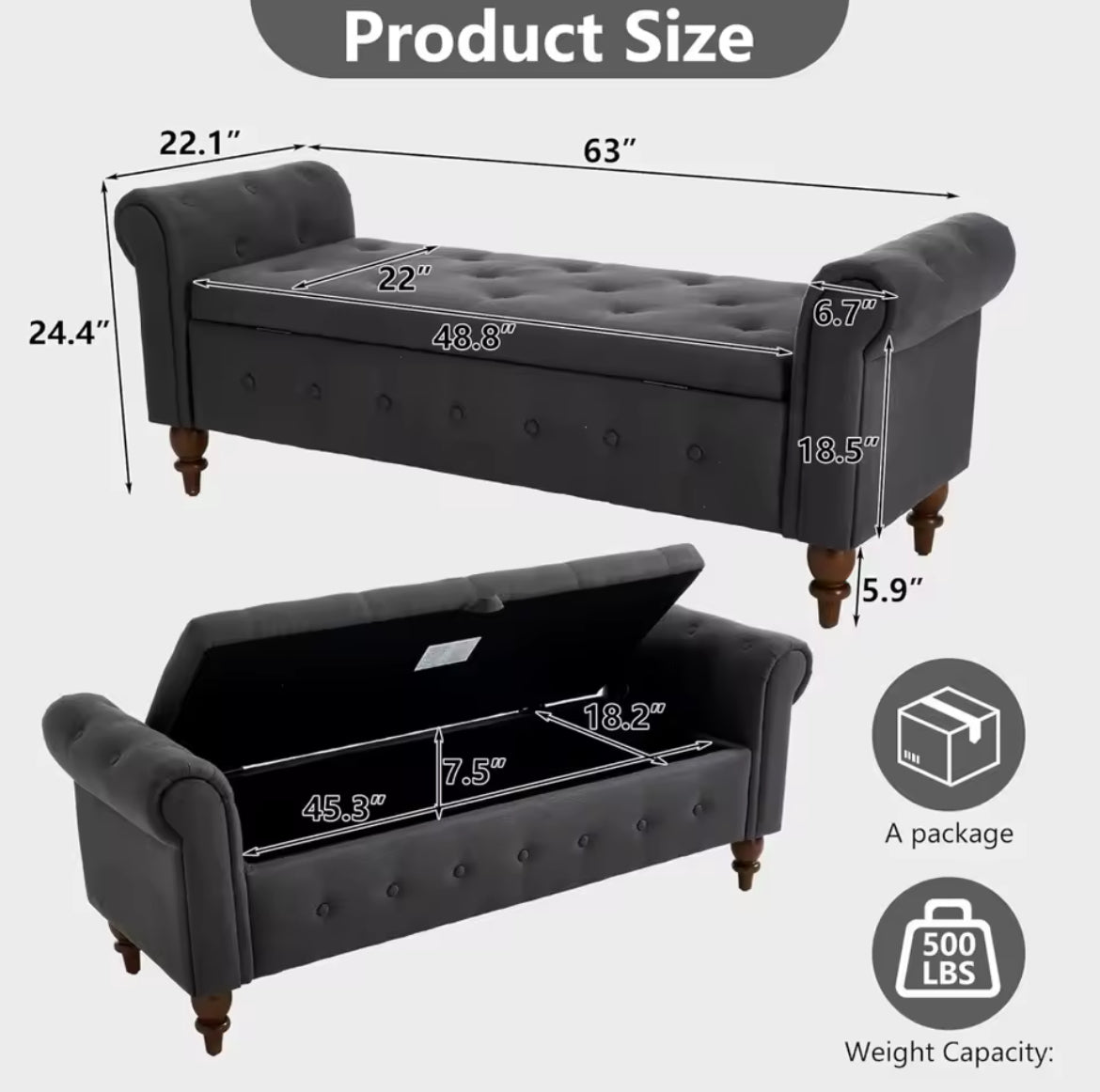 63" King-Size Storage Bench