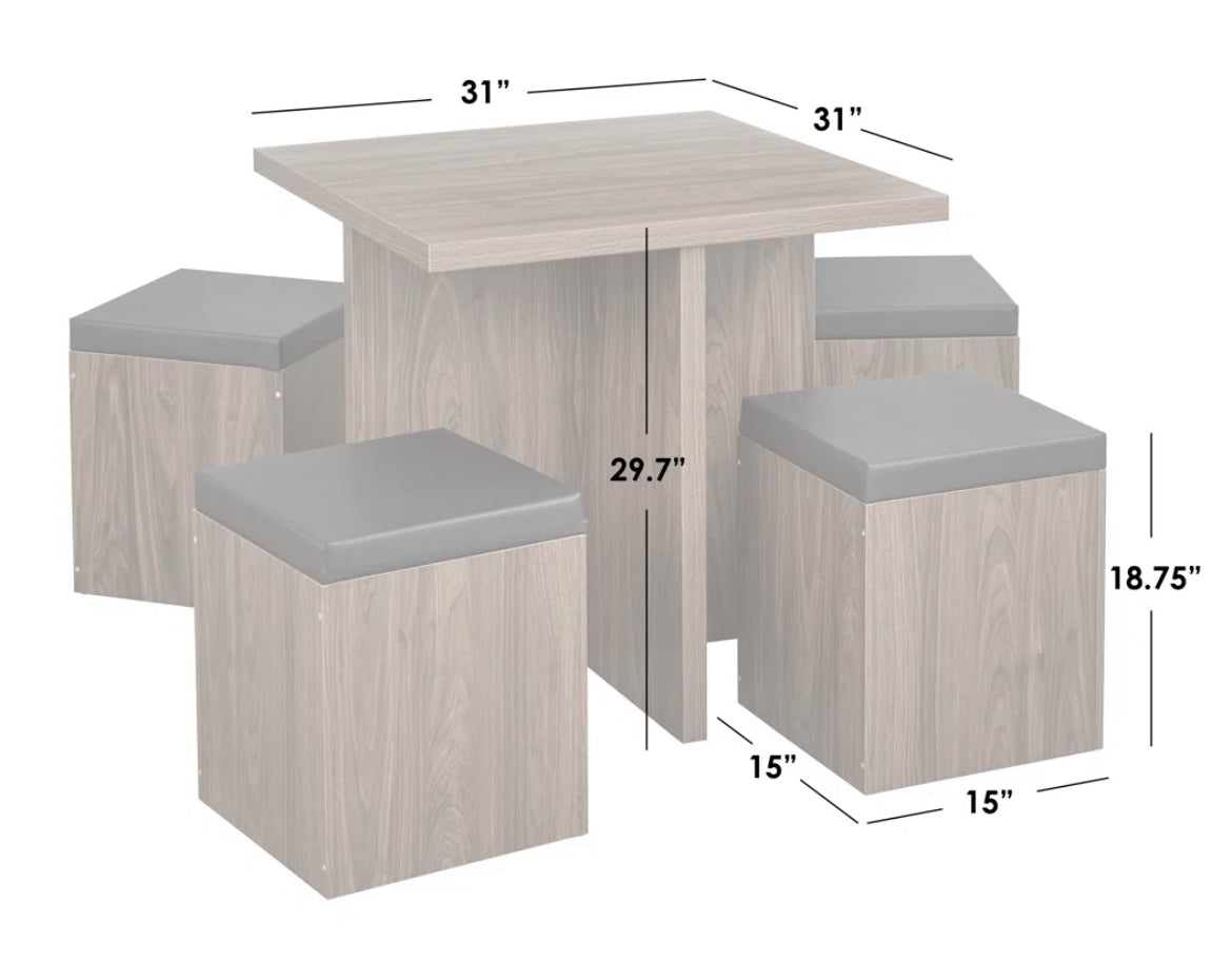 5-Piece Small Dining Table Set w/ 4 Stools