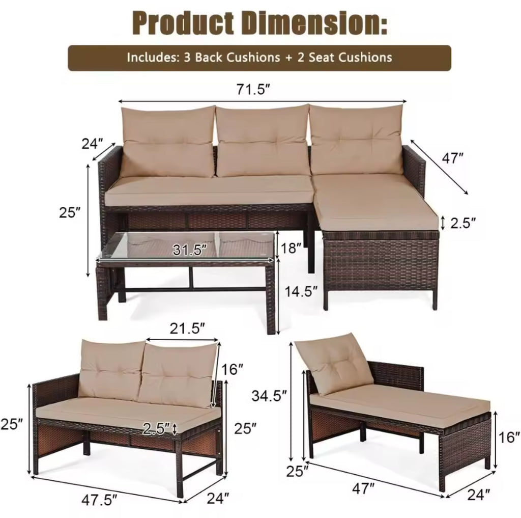 3- Piece Poolside Rattan Sofa Set