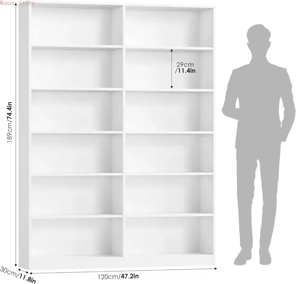 6-Tier Double Wide Bookshelf