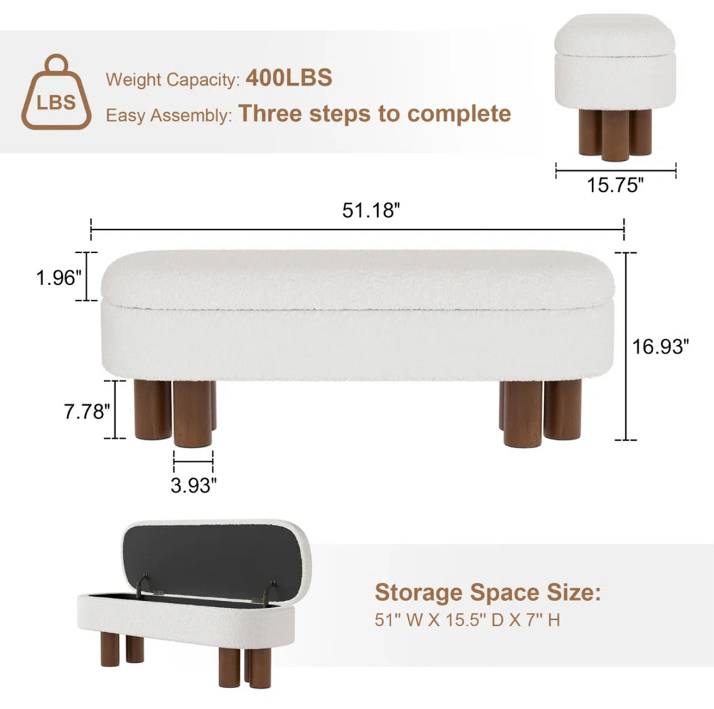51” Flip Top Storage Bench w/ Solid Wooden Leg