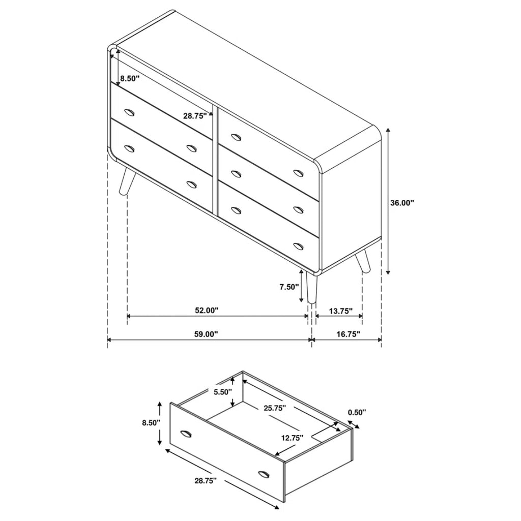 6-Drawer Retro Dresser