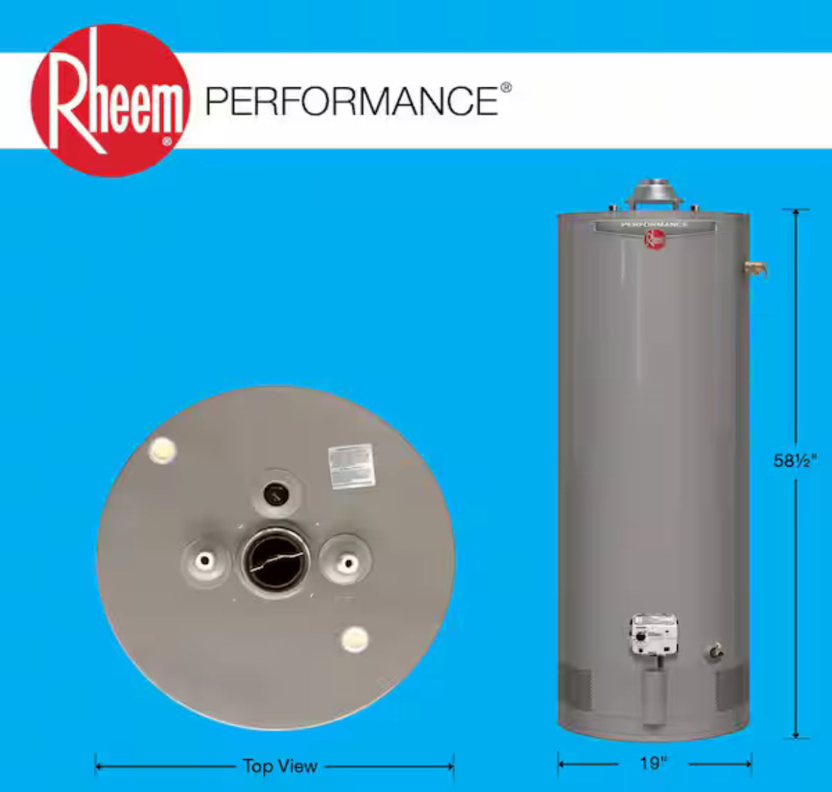 Rheem Performance 40 Gal. Tall 36,000 BTU Natural Gas
Water Heater (FREE Warranty)