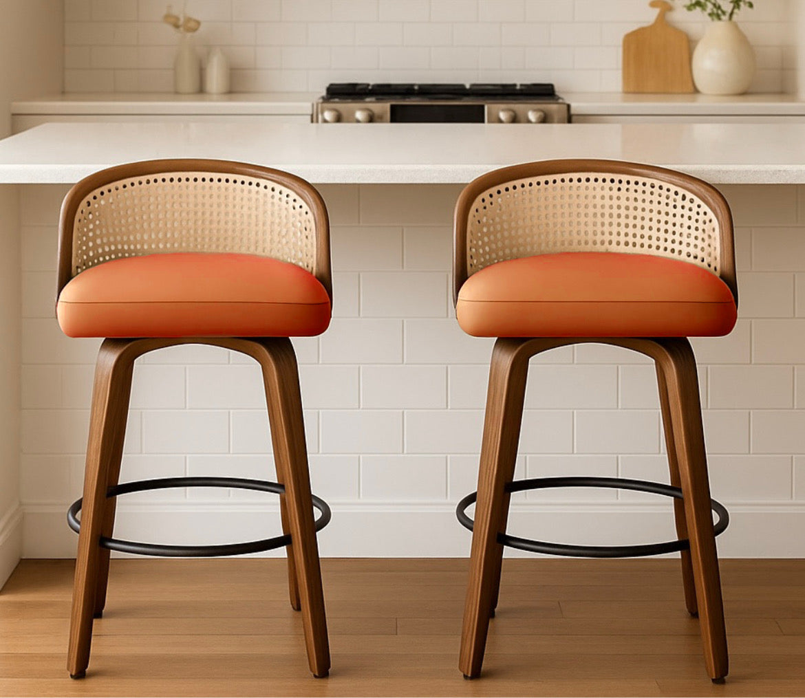 Swivel Rattan Bar Stools w/ Backrest (Set of 2)