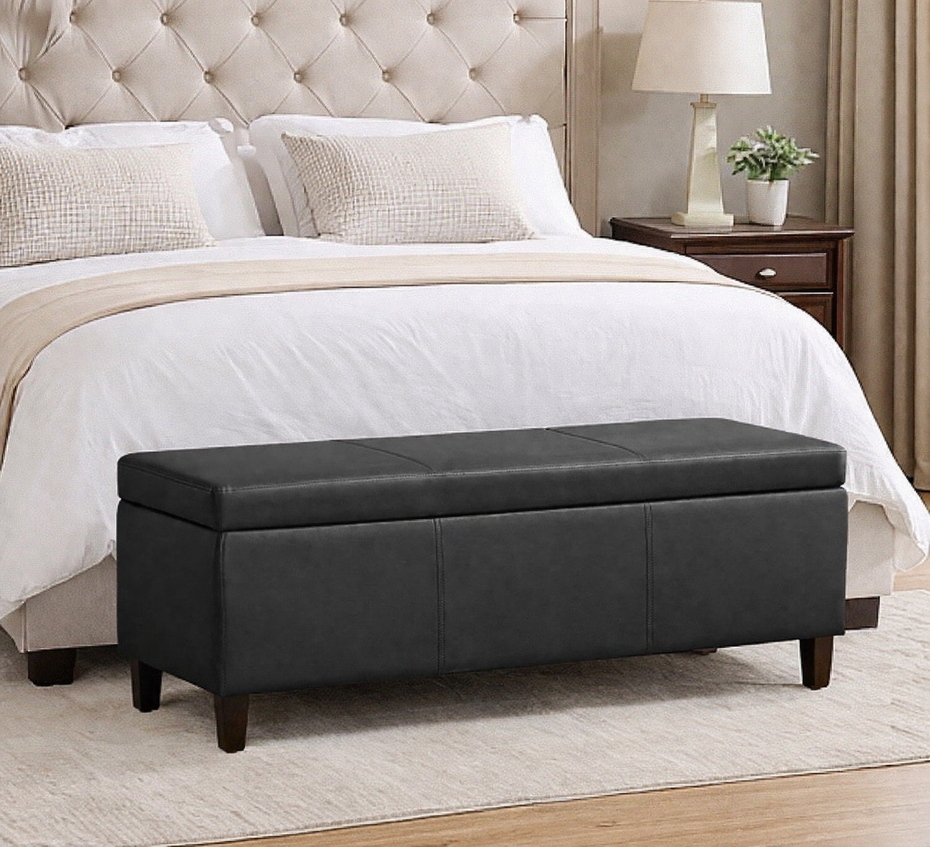 50" Wide Faux Leather Storage Bench