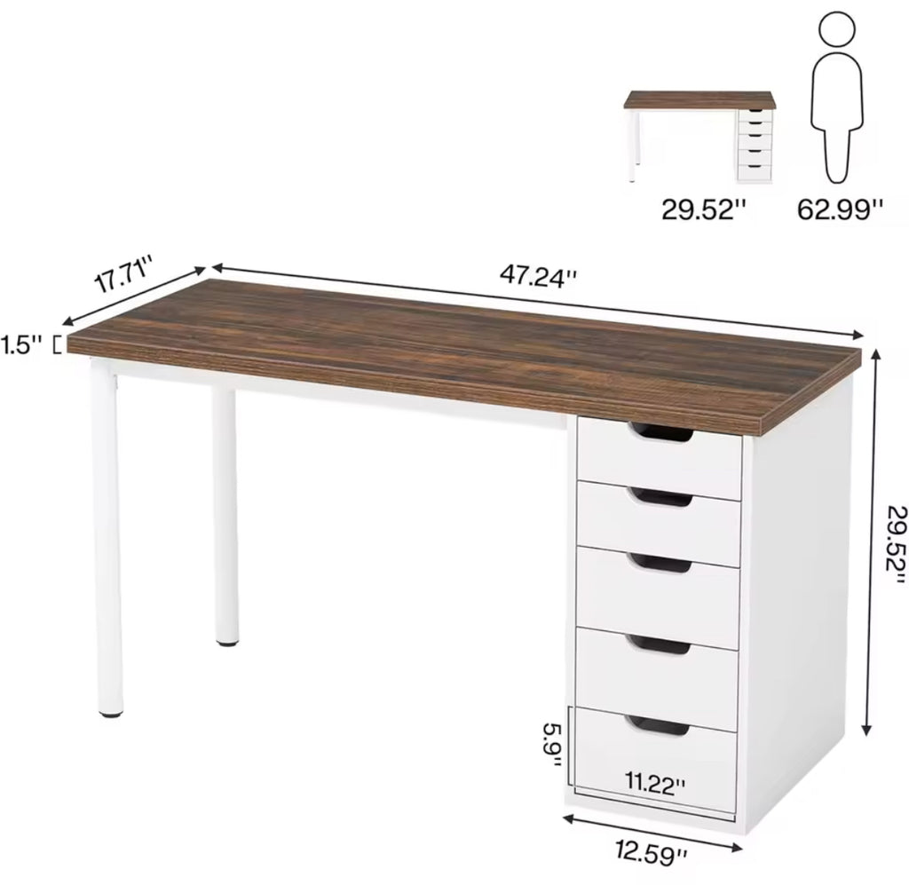 47” Office Desk w/ 5 Drawers