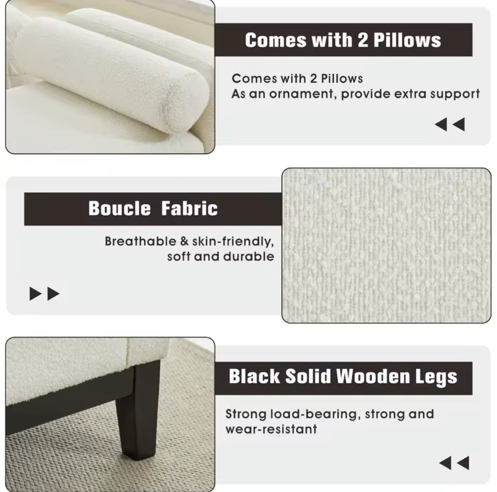 66” End-of-Bed Bench w/ Arms & Pillows