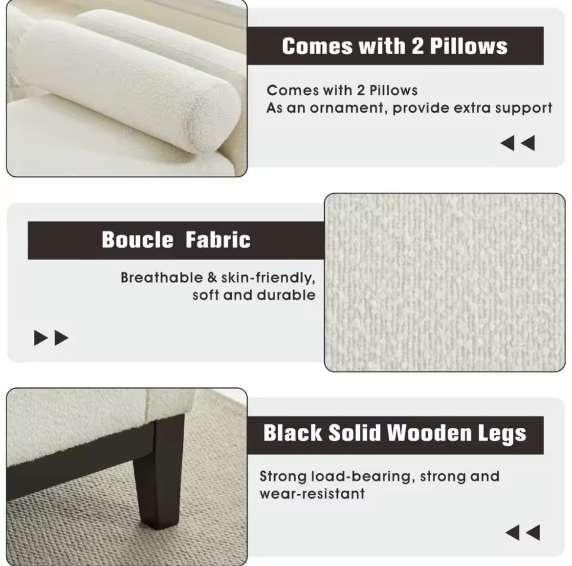 66” End-of-Bed Bench w/ Arms & Pillows