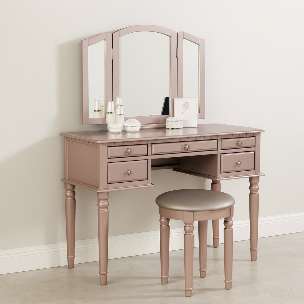43” Vanity Desk w/ Foldable Mirror & 4 Drawers