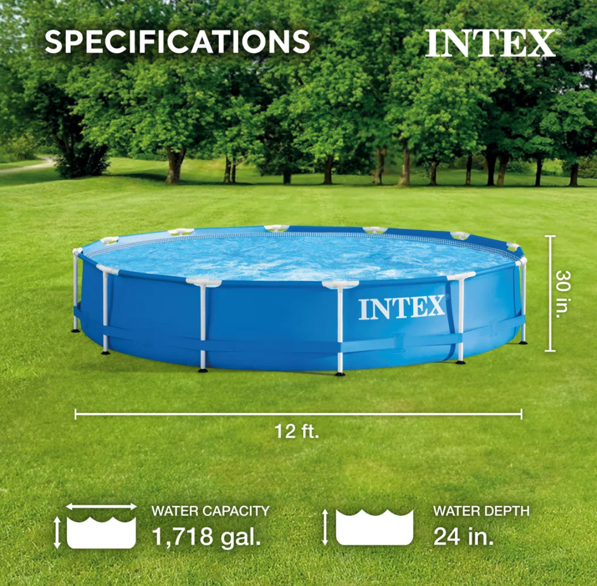 Intex Metal Round Above Ground Swimming Pool w/ Pump