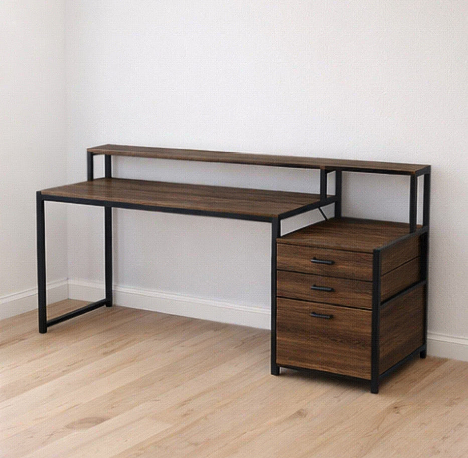 63” Office Desk w/ File Drawer & Monitor Stand