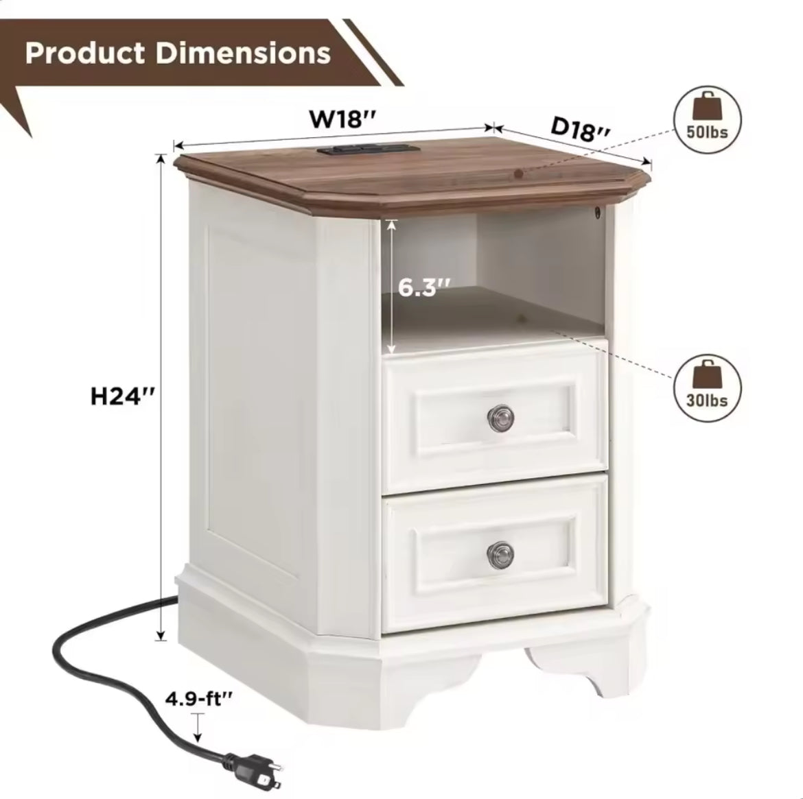 Farmhouse Nightstand w/ Charging Station