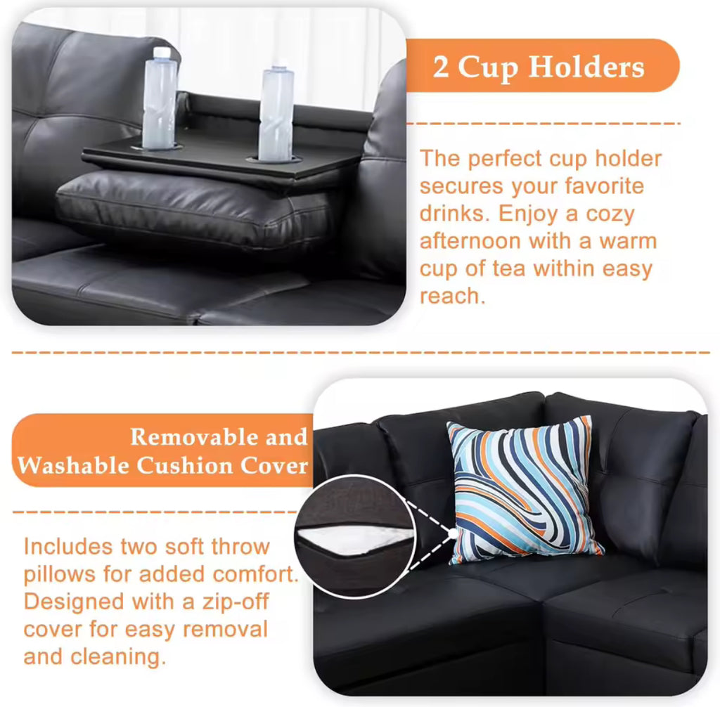 Sectional Set – Chaise & Ottoman w/ 2 Pillows