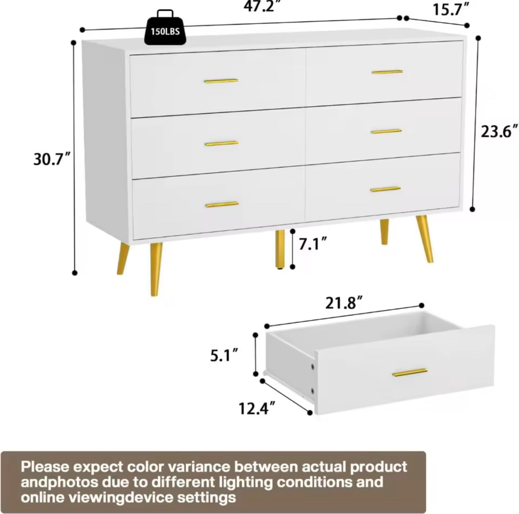 6-Drawer Bedroom Chest w/ Gold Handles