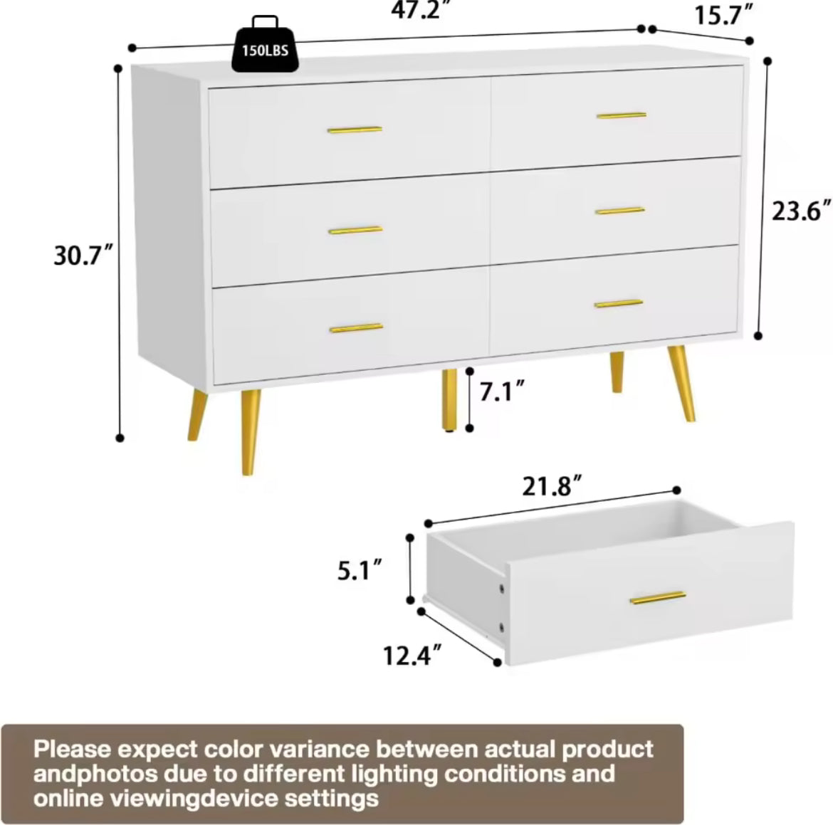 6-Drawer Bedroom Chest w/ Gold Handles
