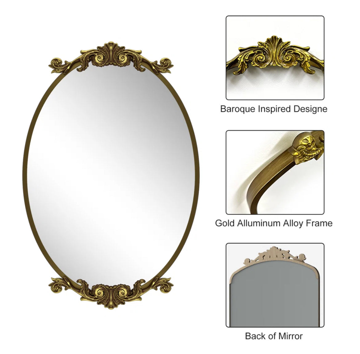 Oval Aluminum Alloy Wall Mirror