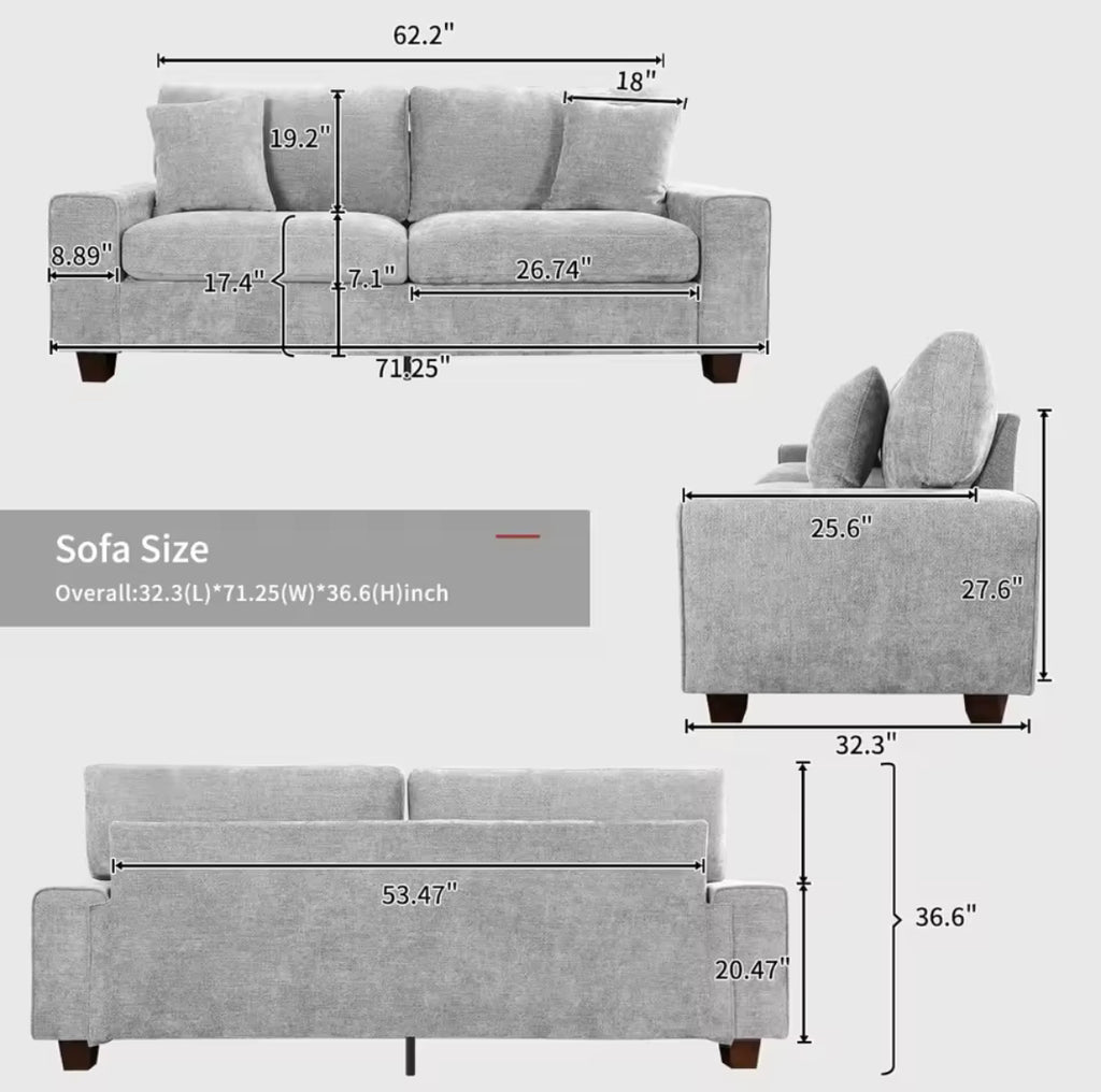 Small Space Velvet Couch w/ 2 Pillows