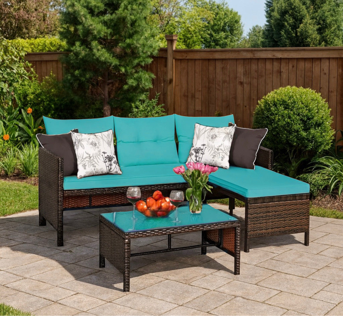 3- Piece Poolside Rattan Sofa Set