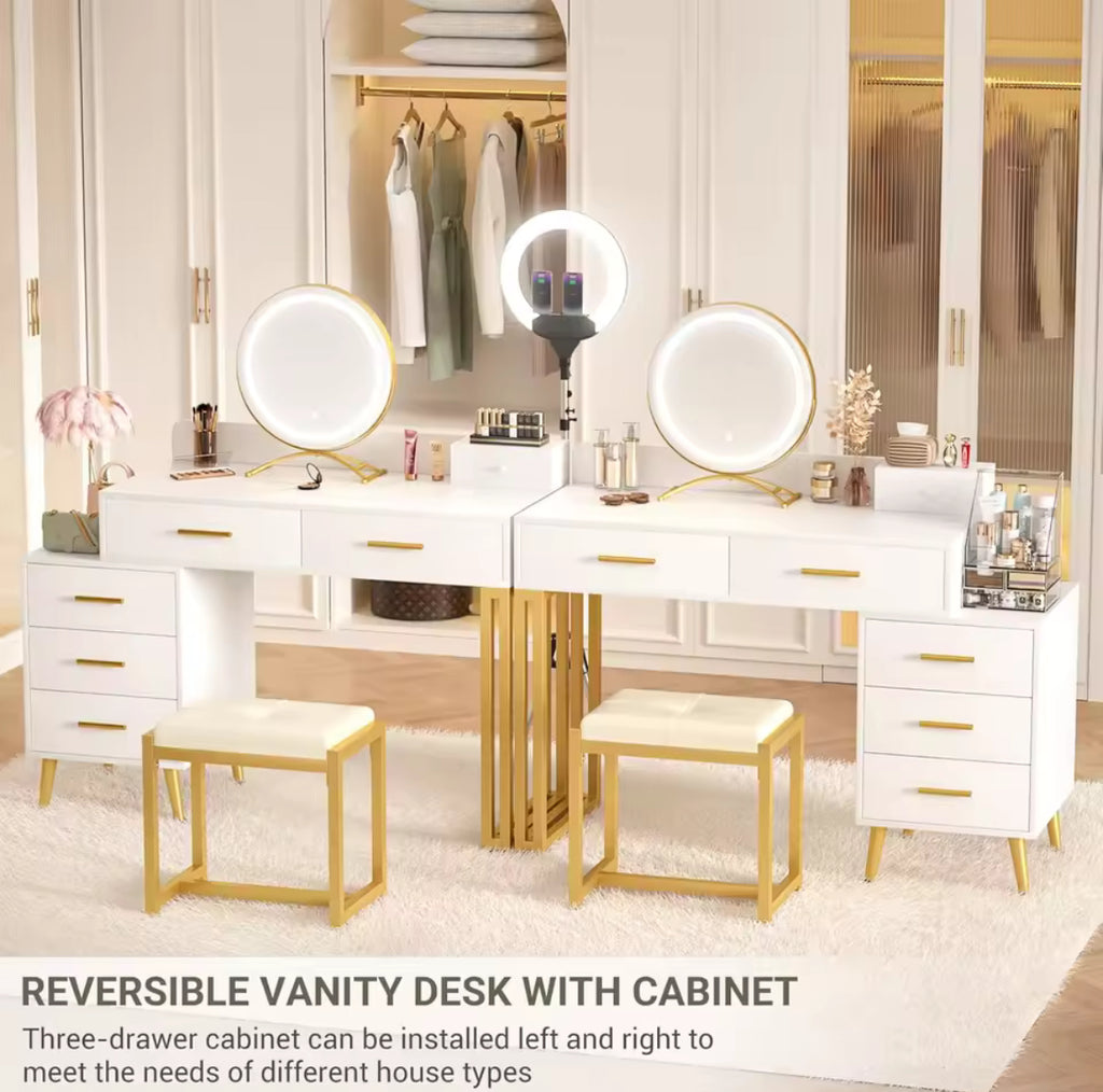35” Vanity Desk w/ LED Mirror & 6 Drawers