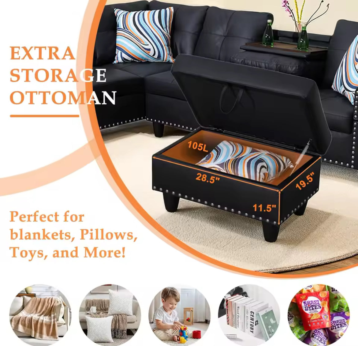 Sectional Set – Chaise & Ottoman w/ 2 Pillows