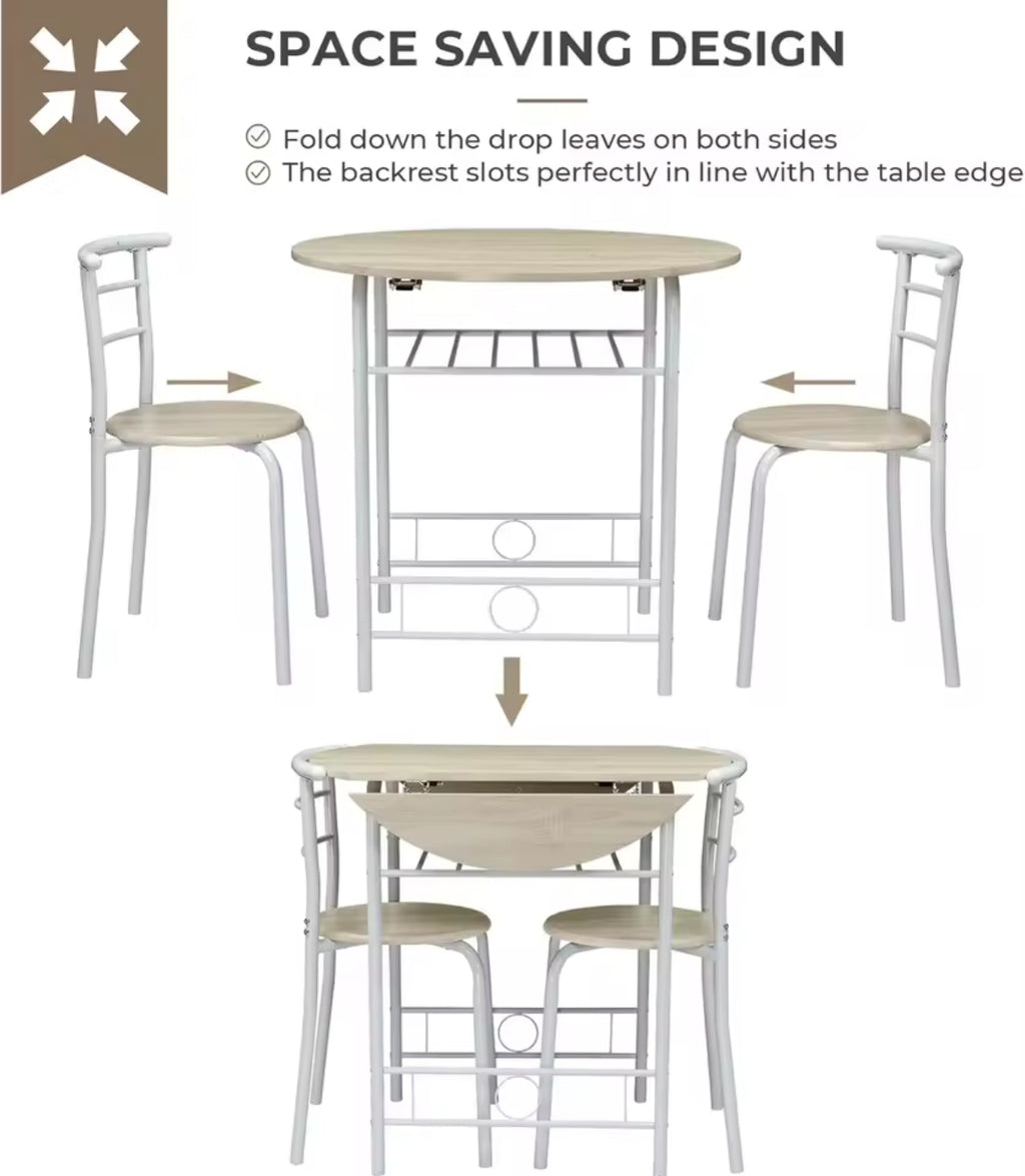 3-Piece Drop Leaf Dining Table Set for 2