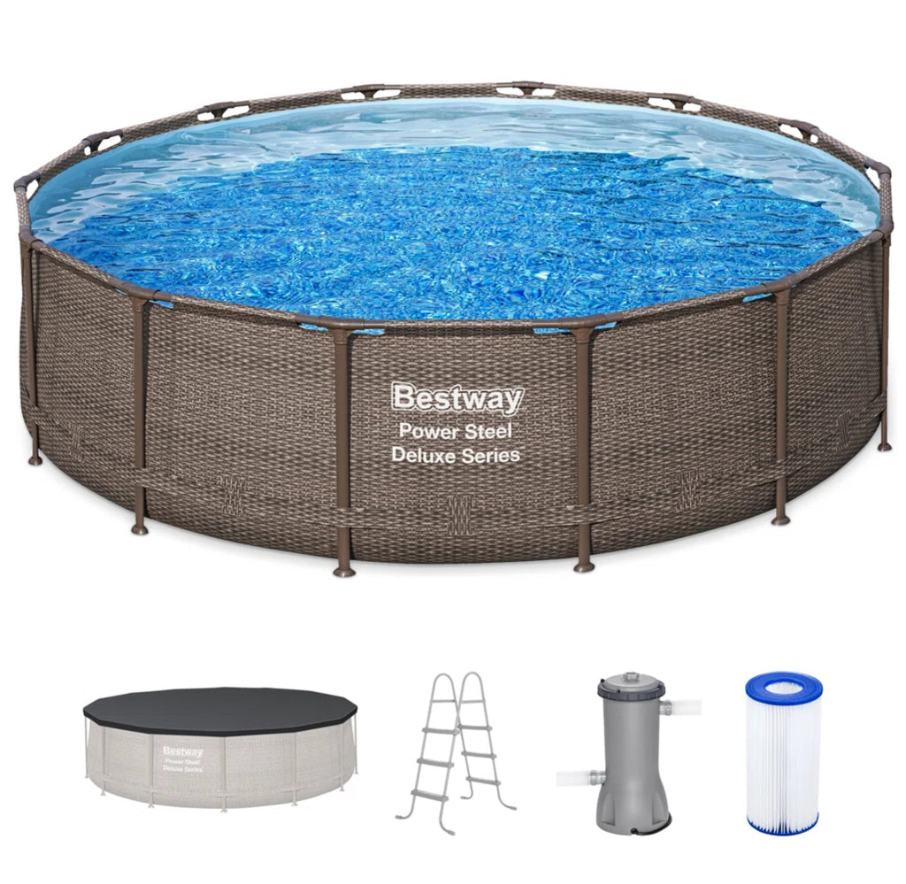 Bestway Power Steel Round Above Ground Swimming Pool w/ Pump & Cover