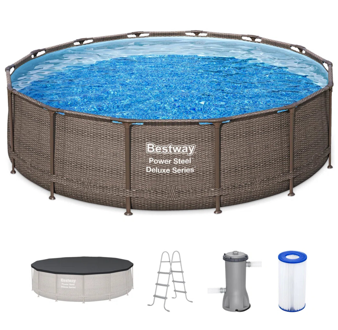 Bestway Power Steel Round Above Ground Swimming Pool w/ Pump & Cover