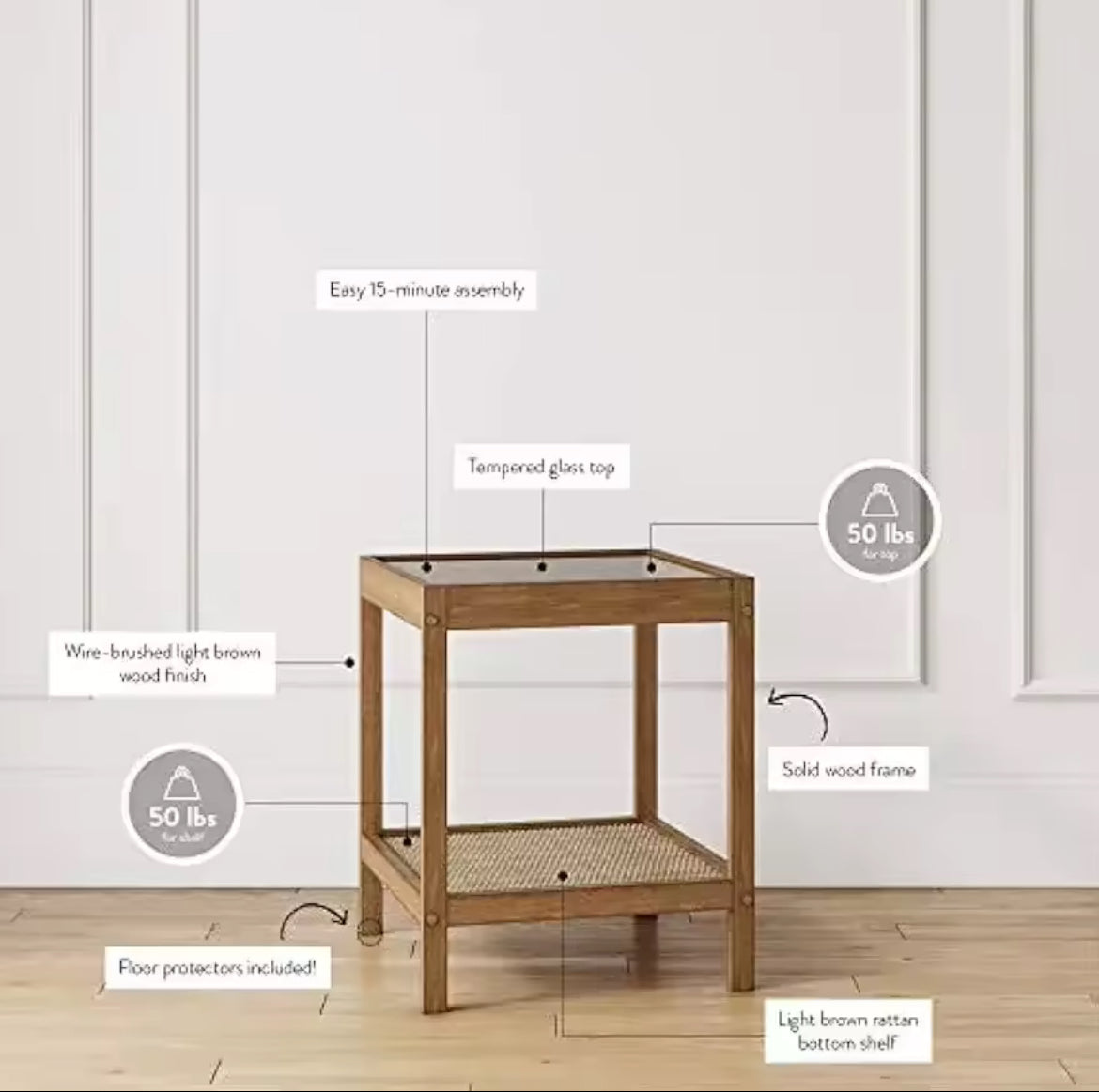 Solid Wood Nightstand w/ Glass Top